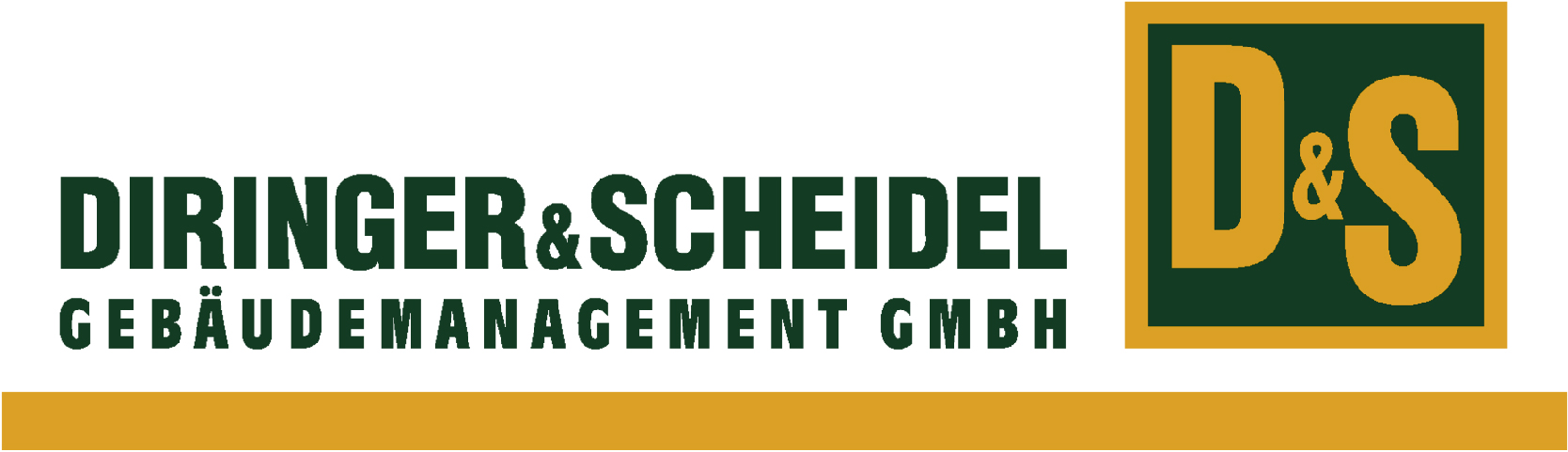 Logo der Firma "Diringer & Scheidel Gebäudemanagement GmbH" mit dem Schriftzug und einem Symbol mit den Buchstaben "D&S" in Orange und Grün.