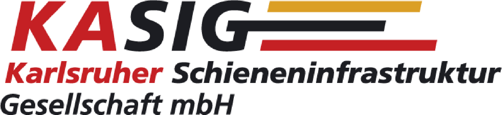 Logo der Karlsruher Schieneninfrastruktur Gesellschaft mbH mit dem Akronym "KASIG" und einem gestreiften Symbol.