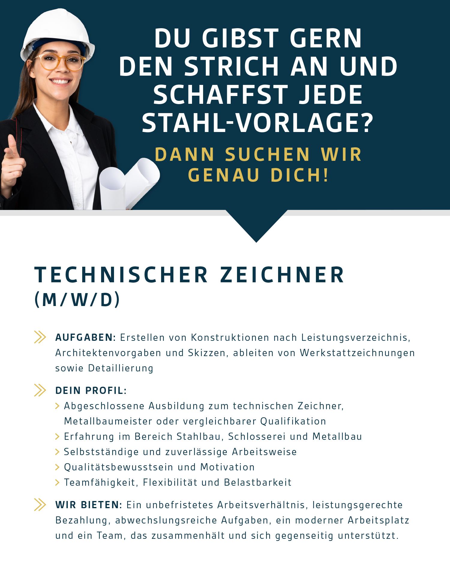 Stellenanzeige für einen Technischen Zeichner (m/w/d) mit Beschreibung der Aufgaben, Anforderungen und Vorteile.